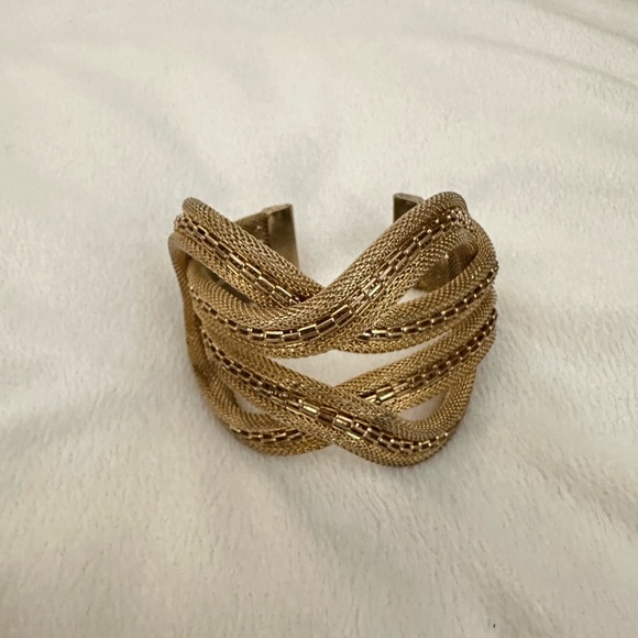 Vintage Gold Tone Mesh And Rhinestone Braided Bracelet - Picture 1 of 11